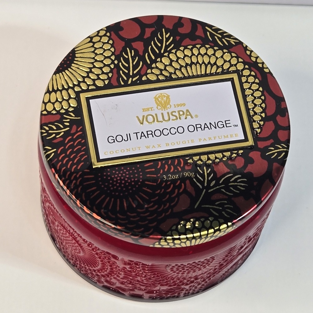 Voluspa Goji Tarocco Orange Candle 3.2oz Japonica Red Glass Jar Limited Edition